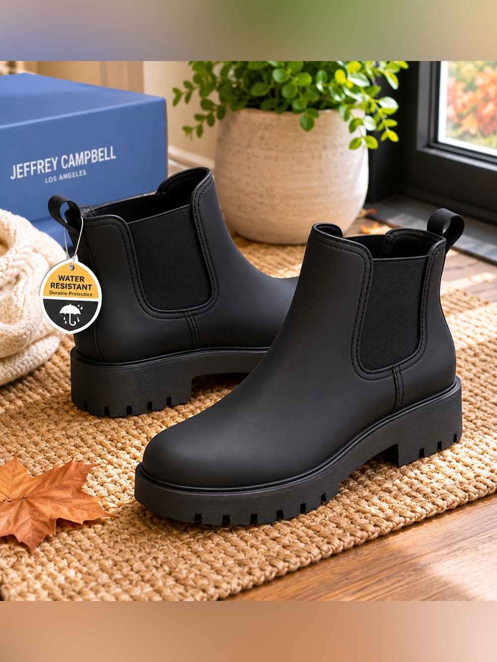 Jeffrey Campbell Black Chelsea Water-Resistant Ankle Booties